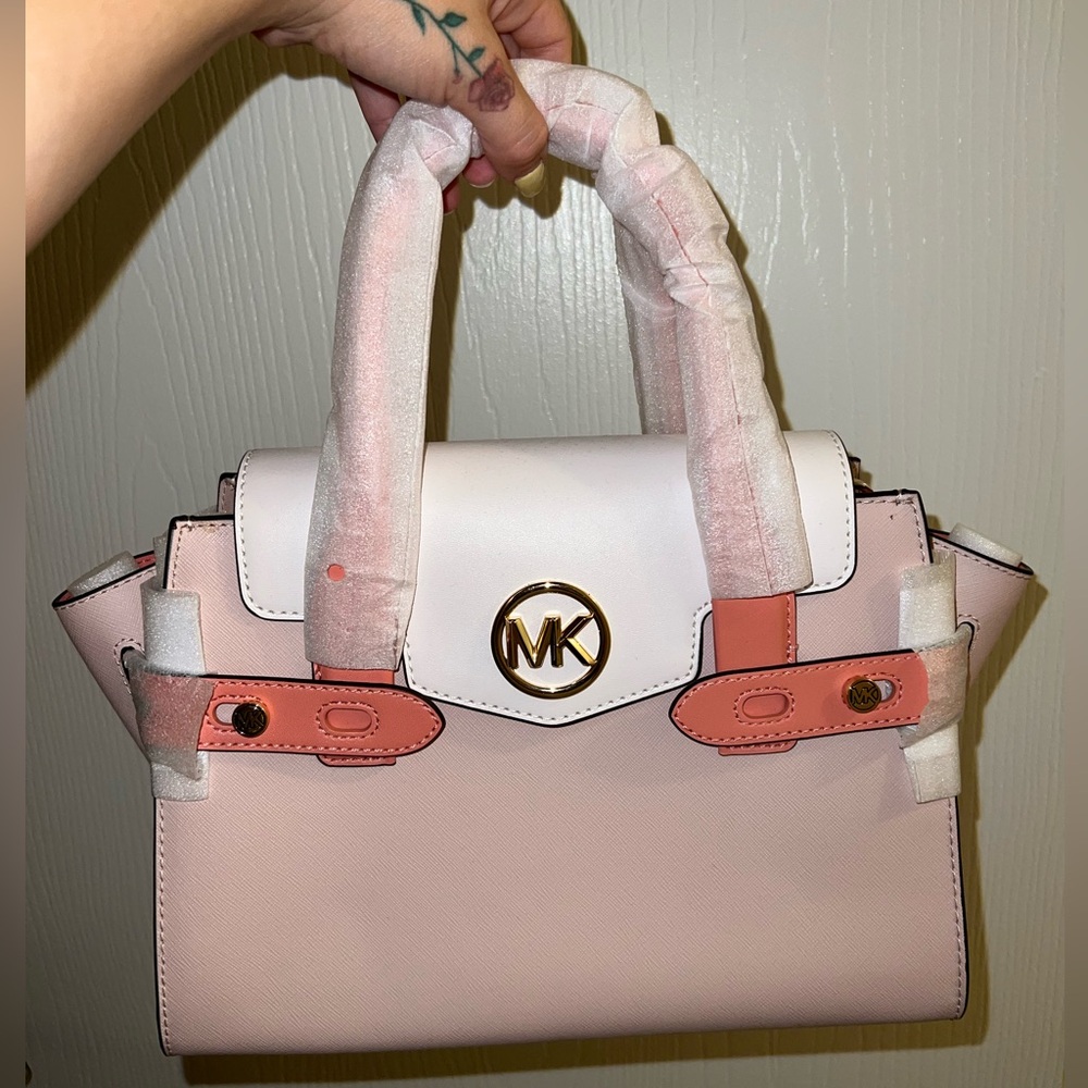 Michael Kors powder blush& White satchel with convertible shoulder strap NWT